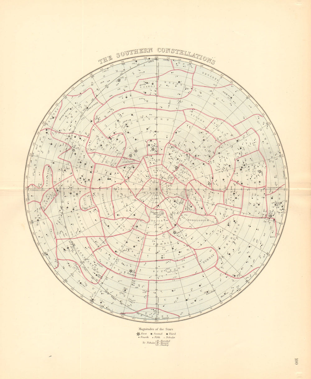 STAR CHART. 'The Southern Constellations'. Showing star magnitudes 1876 map
