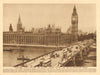 Traffic on Westminster Bridge. Big Ben. Houses of Parliament. Omnibuses 1926