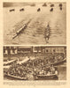 Oxford & Cambridge boat race at Hammersmith Bridge. Crowds 1926 old print