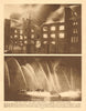 London Fire Brigade. Fighting flames while a Thames warehouse burns 1926 print