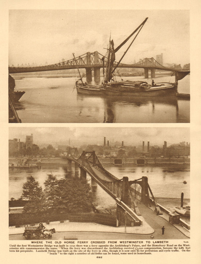 Labatt Bridge The original Lambeth suspension bridge at Horse Ferry. Westminster 1926 ...