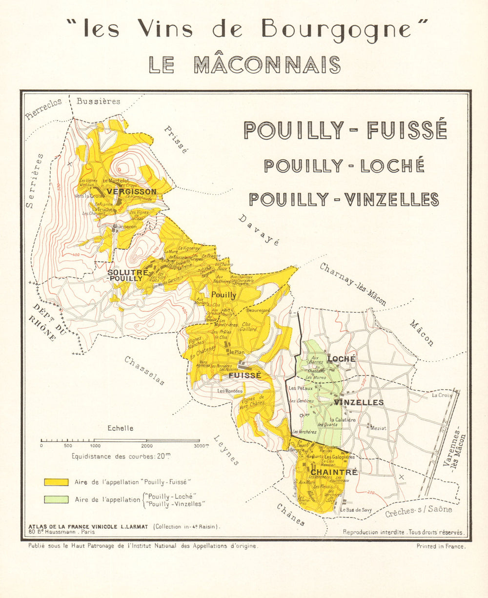 BURGUNDY BOURGOGNE WINE MAP Pouilly-Fuissé/Loché/Vinzelles Mâconnais LARMAT 1953