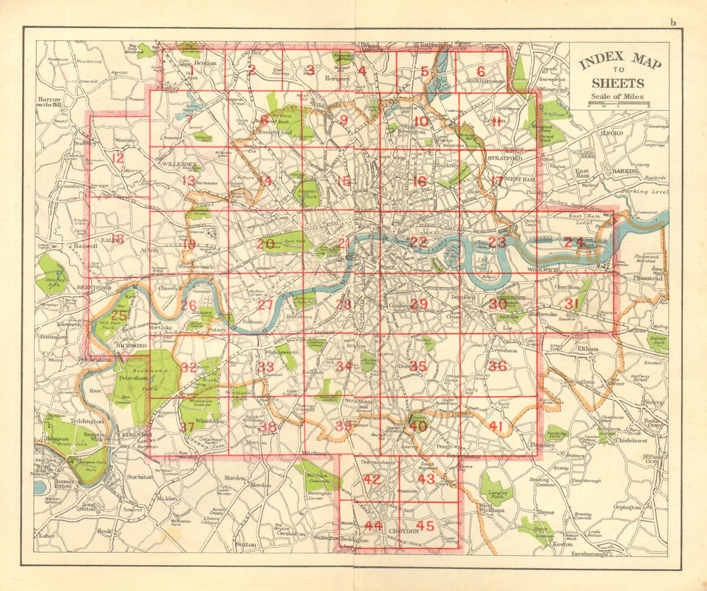 LONDON. Index map. Roads. BACON 1928 old vintage plan chart