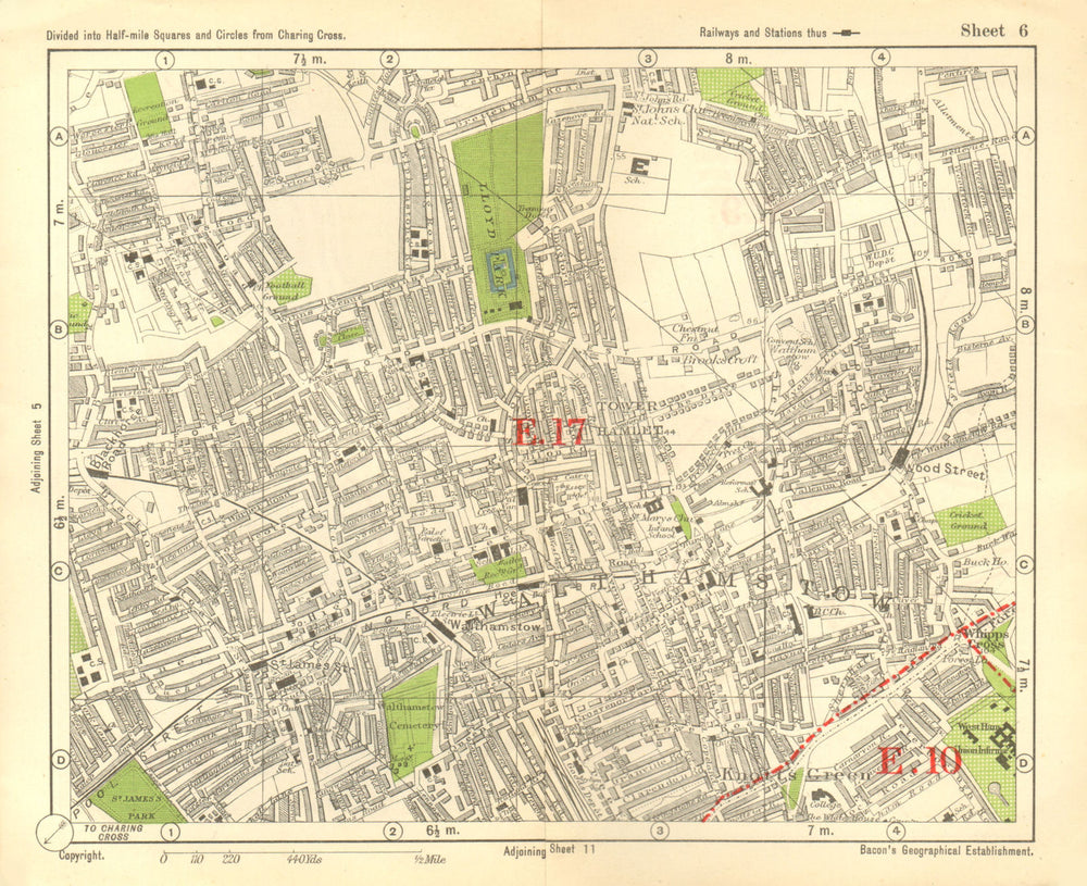 NE LONDON. Walthamstow Higham Hill Wood Street Blackhorse Road. BACON 1928 map