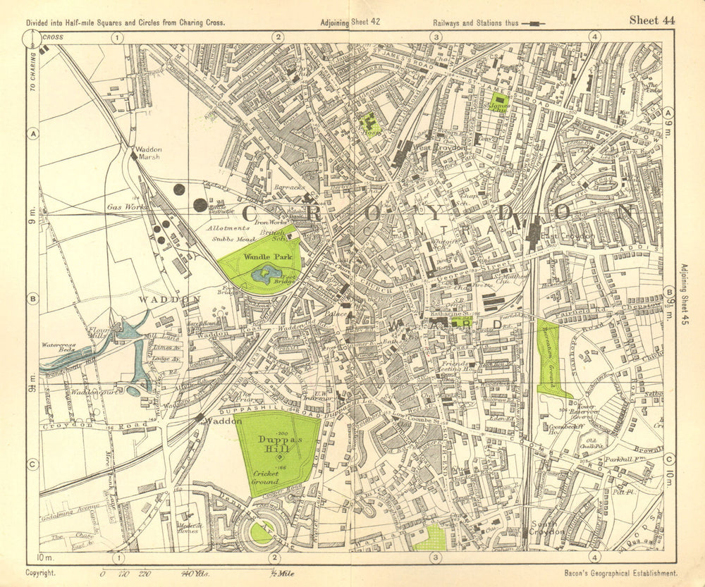 CROYDON. Waddon Addiscombe Duppas Hill South London. BACON 1928 old map