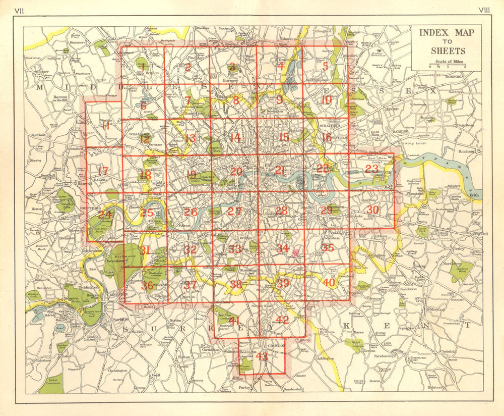 LONDON. Index map. Roads. BACON 1955 old vintage plan chart