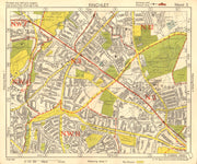NW LONDON Finchley Church End Mill Hill Hampstead Garden Surburb.BACON 1955 map