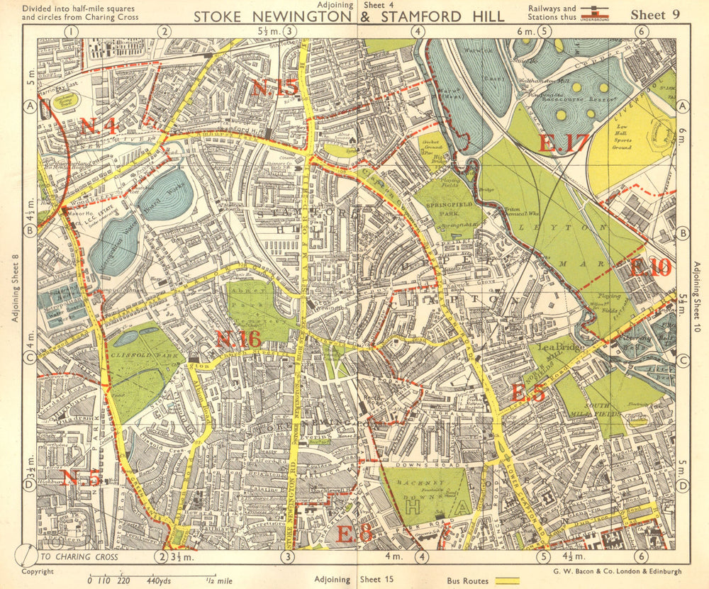 NE LONDON. Stoke Newington Stamford Hill Clapton South Tottenham BACON 1955 map