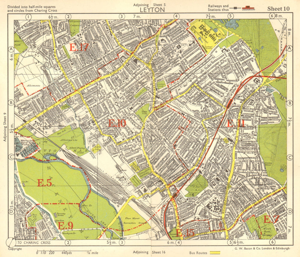 NE LONDON. Leyton Leytonstone Hackney Marshes Knotts Green. BACON 1955 old map