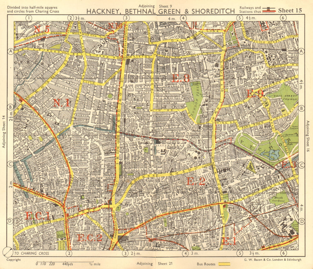 NE LONDON. Hackney Bethnal Green Shoreditch Hoxton Canonbury. BACON 1955 map