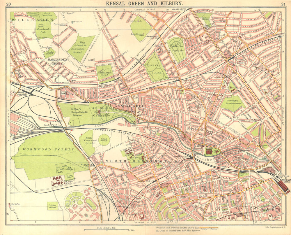 LONDON. Kilburn St John's Wood Maida Vale Bayswater Notting Hill 1917 old map
