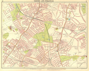 LONDON S. Upper Tooting  Graveney Streatham Balham Tulse Hill 1917 old map