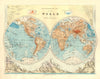 WORLD TWIN HEMISPHERES. Relief. Mountains. Rivers.  JOHNSTON 1906 old map