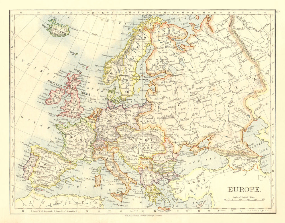 EUROPE POLITICAL. Austria-Hungary. United Sweden & Norway.  JOHNSTON 1906 map