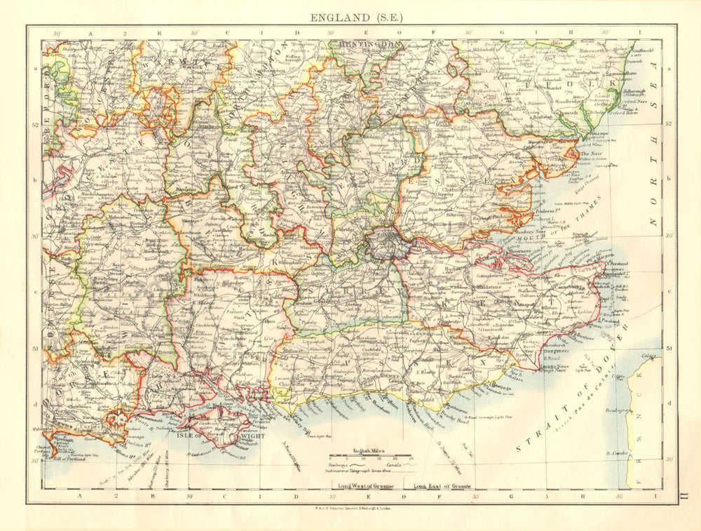 SOUTH EAST ENGLAND. Home counties. Thames valley & estuary.  JOHNSTON 1906 map