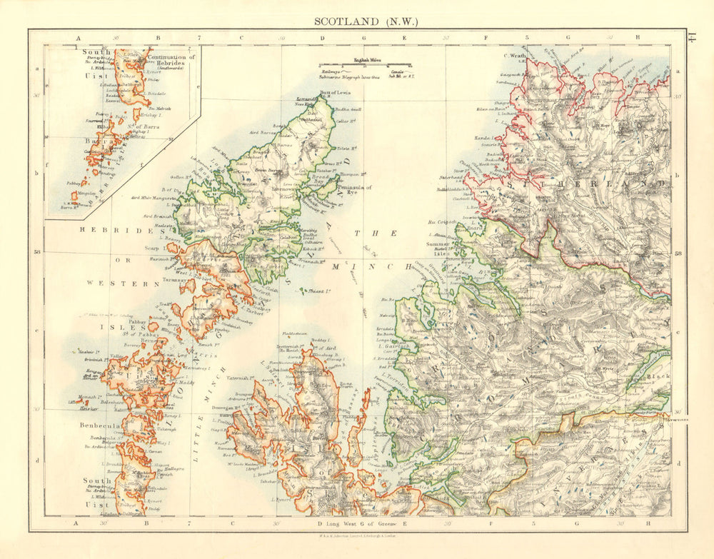 HEBRIDES. Skye Harris Lewis Uist Cromarty Highlands Scotland.  JOHNSTON 1906 map