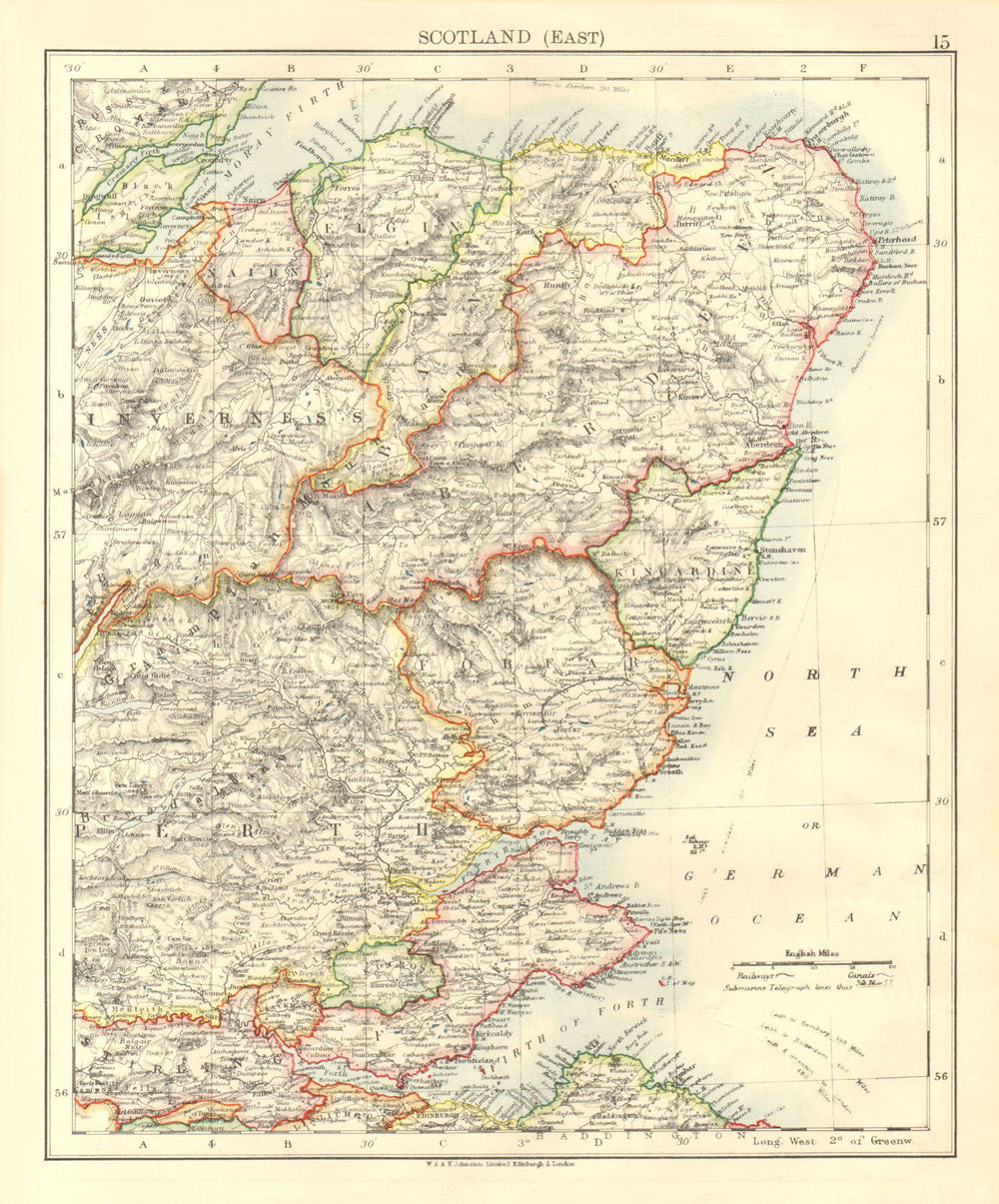 SCOTLAND EAST. Grampian Tayside Fife Firth of Forth Aberdeen. JOHNSTON 1906 map