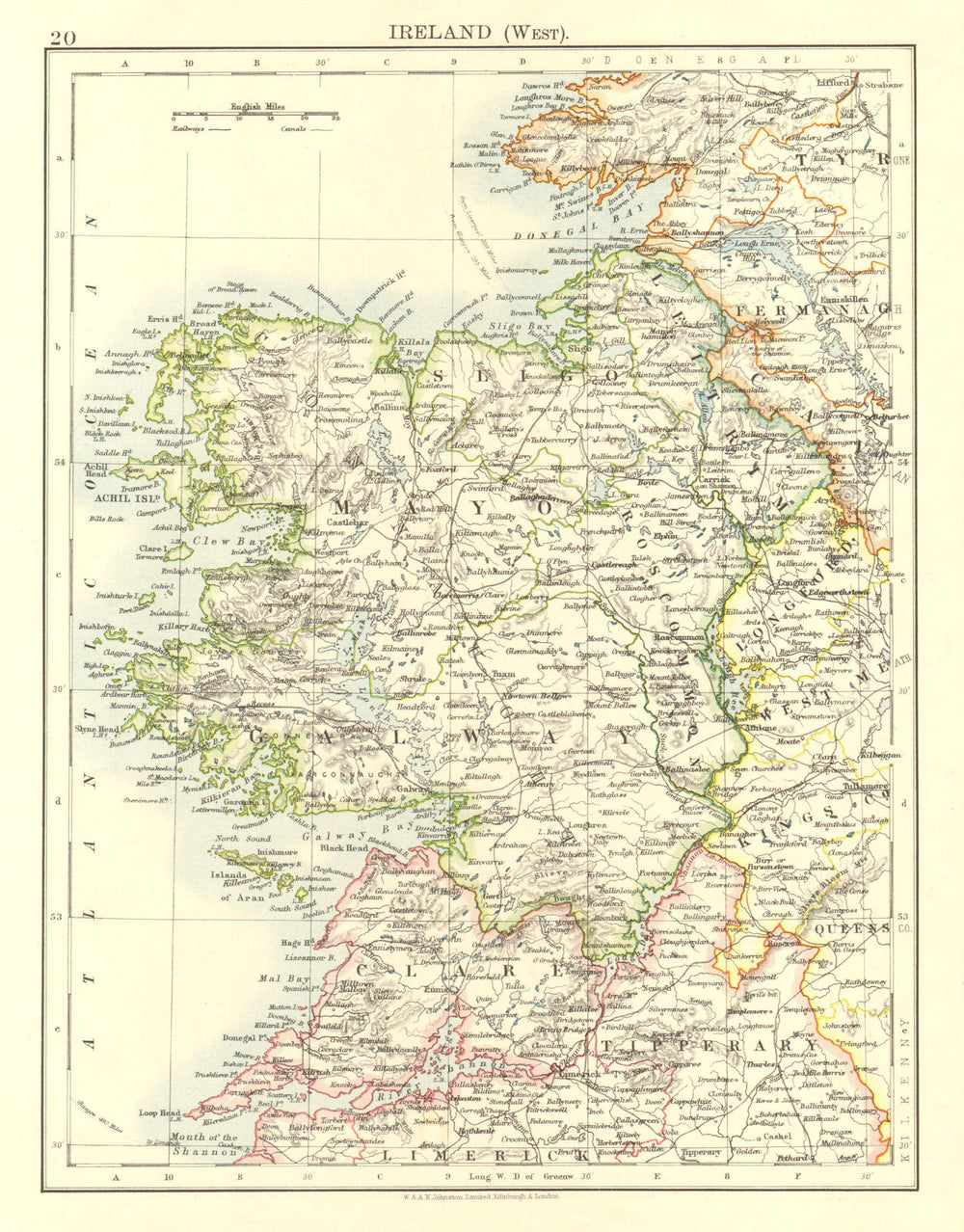 CONNACHT CONNAUGHT. Galway Mayo Sligo Leitrim. West Ireland.  JOHNSTON 1906 map