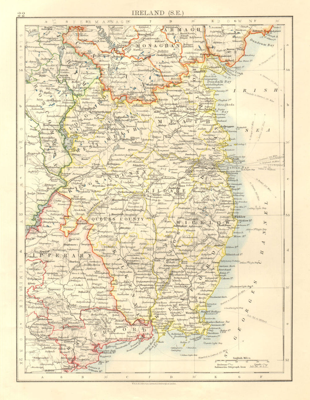 LEINSTER. Meath Dublin Longford Wexford Wicklow.  SE Ireland.  JOHNSTON 1906 map