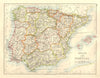 SPAIN AND PORTUGAL. Iberia. Provinces railways. Balearics.  JOHNSTON 1906 map