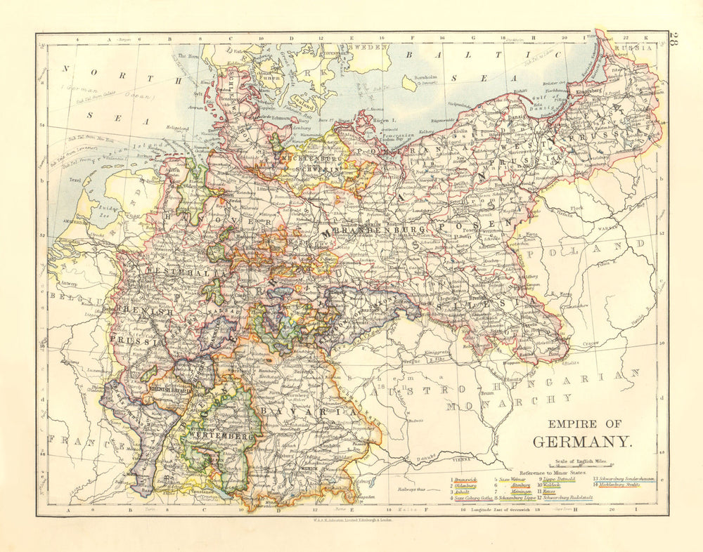 EMPIRE OF GERMANY. States. Prussia Bavaria Alsace Lorraine.  JOHNSTON 1906 map