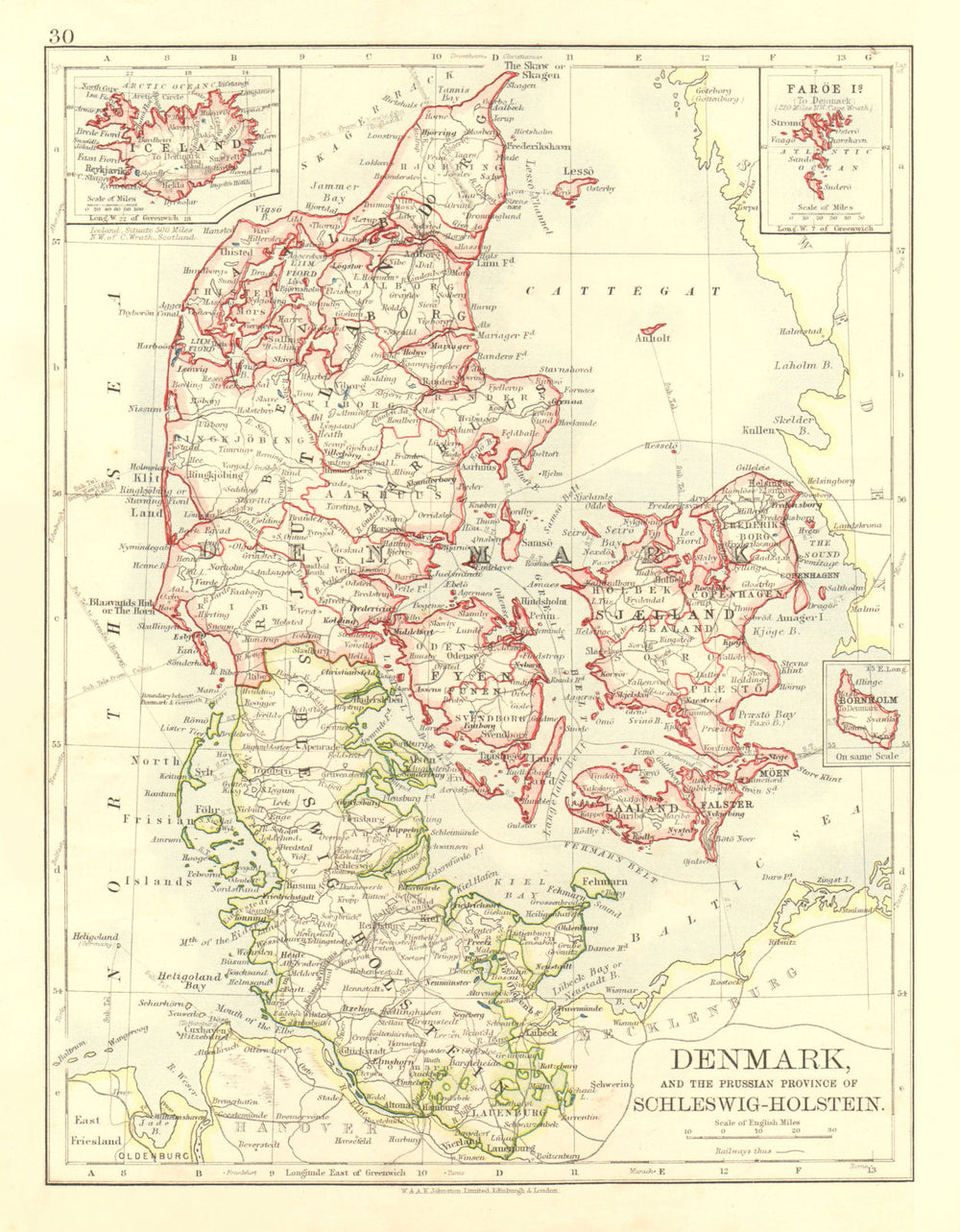 DENMARK SLESVIG-HOLSTEN. Prussian Schleswig-Holstein.  JOHNSTON 1906 old map