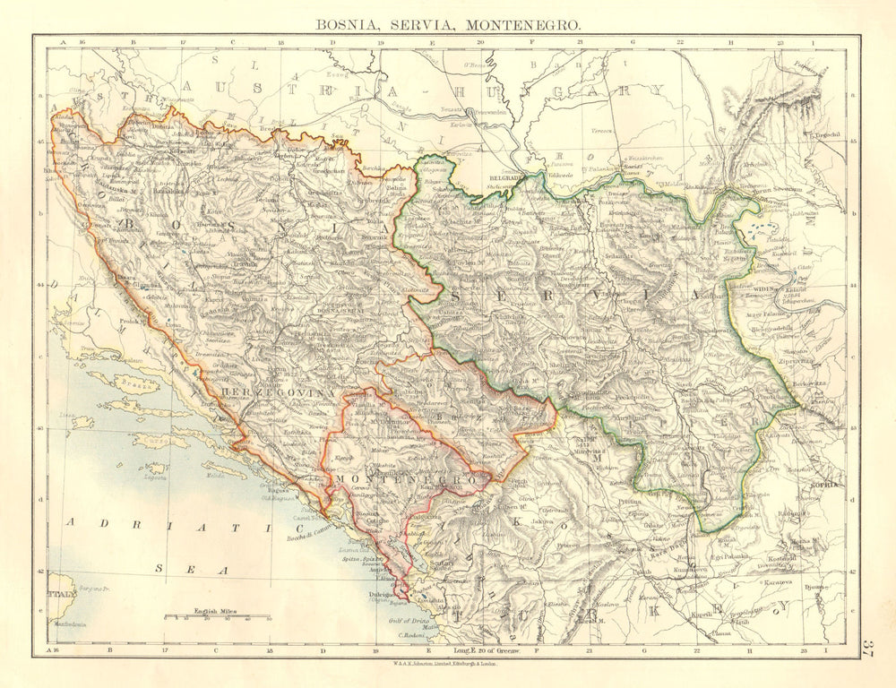 BOSNIA SERVIA MONTENEGRO. Balkans Croatia Serbia Herzegovina. JOHNSTON 1906 map