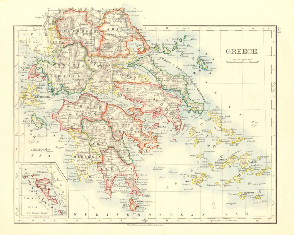 GREECE. Thessaly Morea Rumelia Cyclades Aegean Ionian Islands. JOHNSTON 1906 map