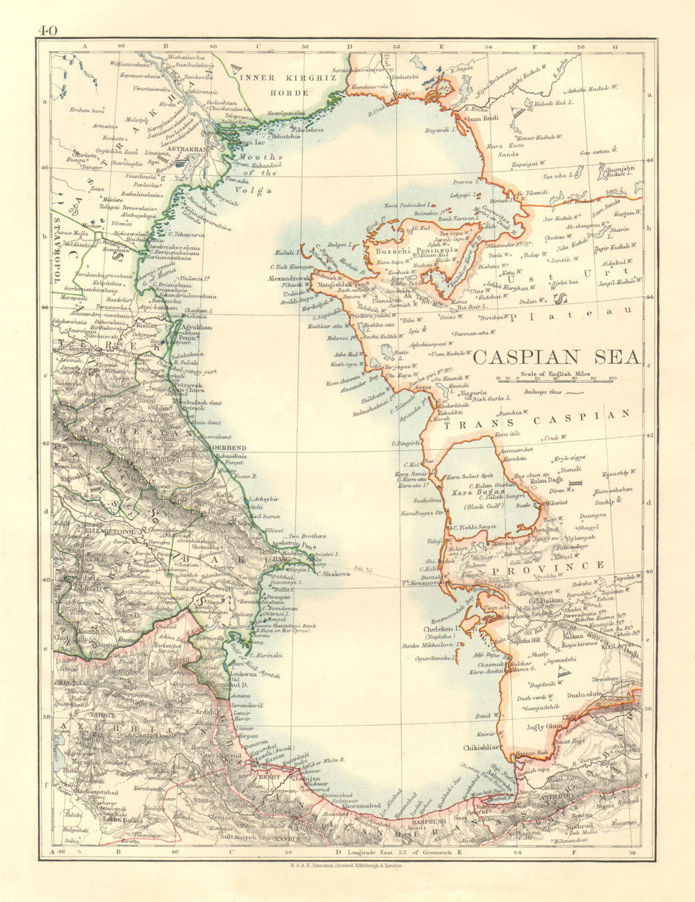 CASPIAN SEA. Baku Persia Astrakan. "Inner Kirghiz Horde".  JOHNSTON 1906 map
