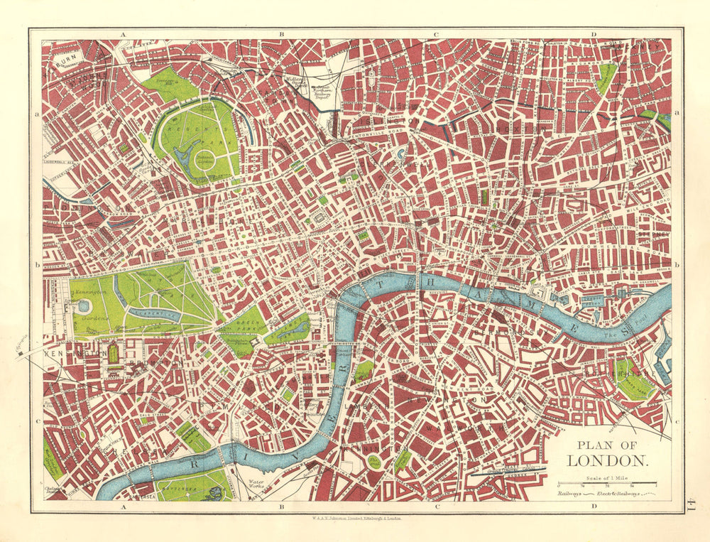 LONDON PLAN.West End Pimlico City Southwark Islington Lambeth. JOHNSTON 1906 map