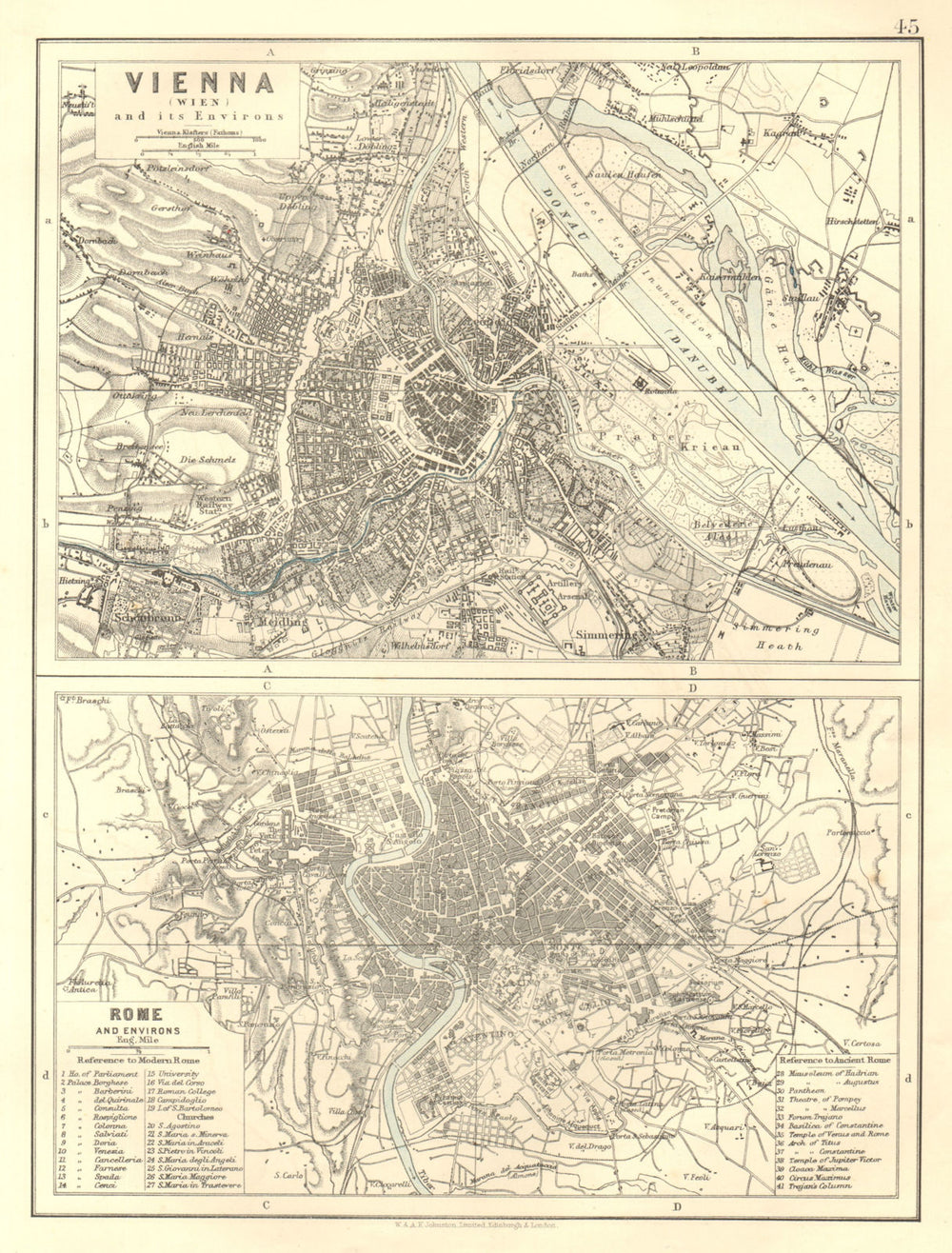 VIENNA & ROME. City plans. Wien. Roma. Austria. Italy.  JOHNSTON 1906 old map