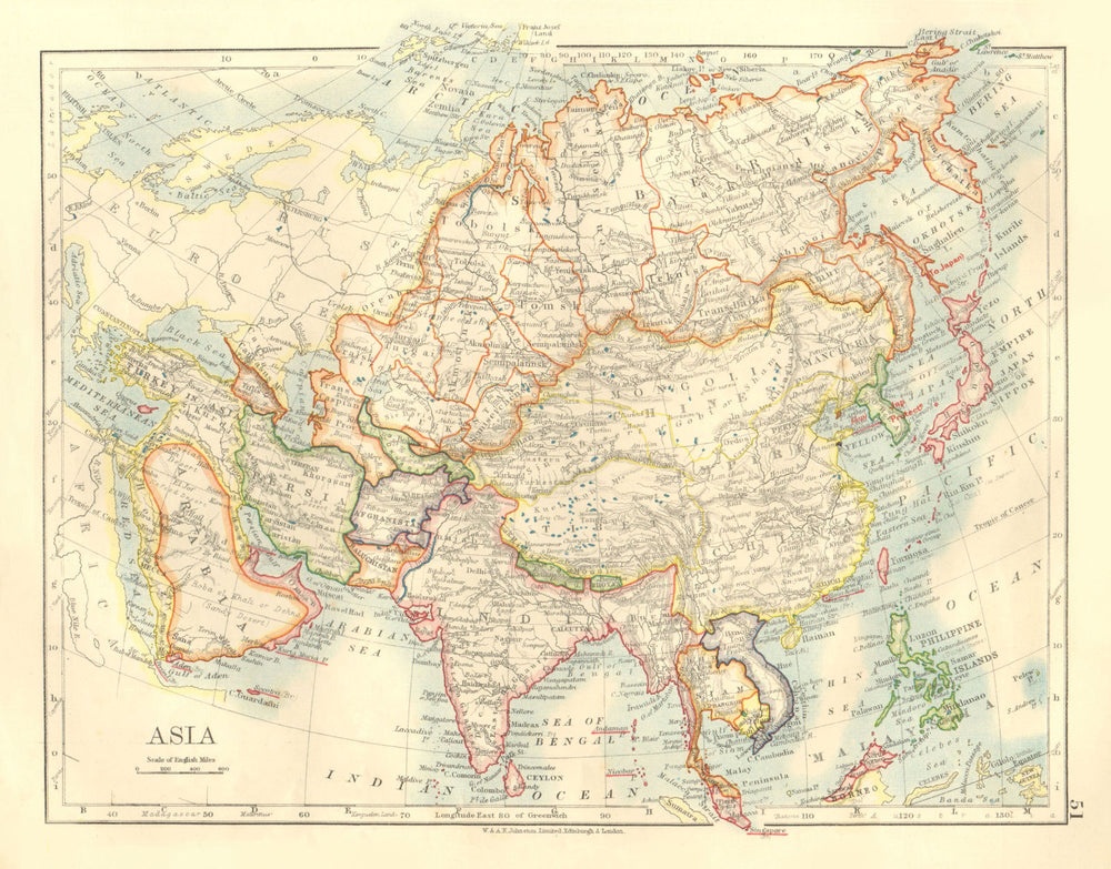 ASIA POLITICAL. Persia Siam Hejaz China Japan Corea Turkestan. JOHNSTON 1906 map