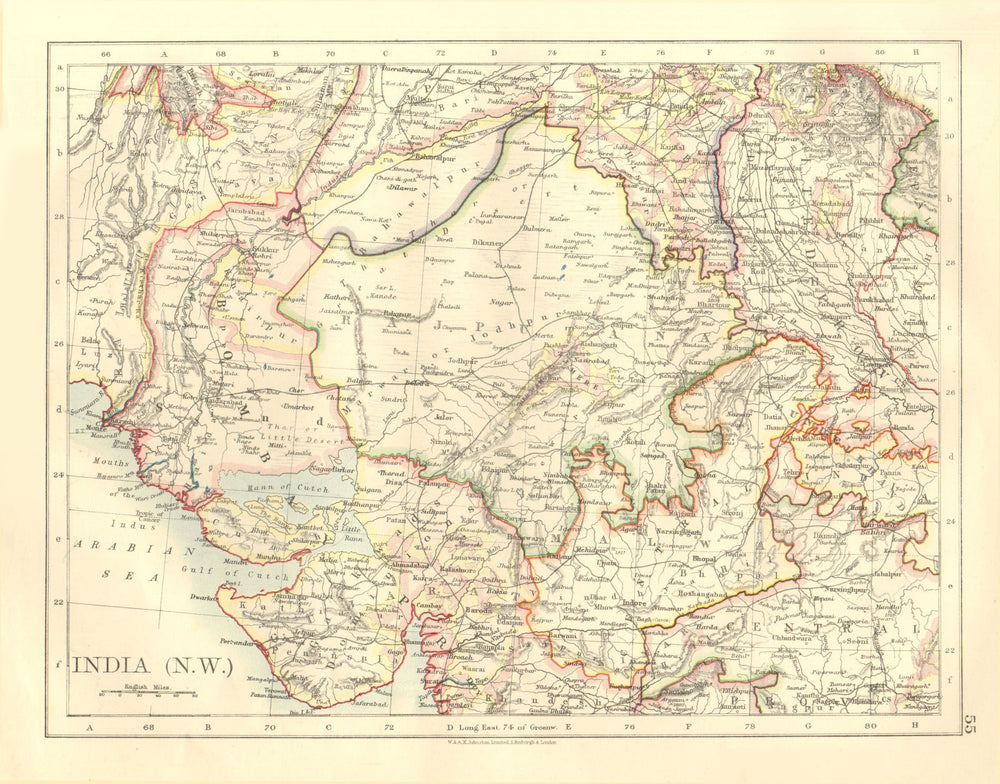BRITISH INDIA NW. Rajputana (Rajasthan) Sindh Gujarat Malwa.  JOHNSTON 1906 map
