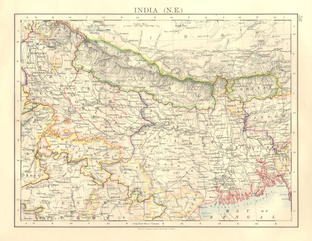 BRITISH INDIA NE. Bengal Nepal Bhutan Calcutta Bangladesh.  JOHNSTON 1906 map