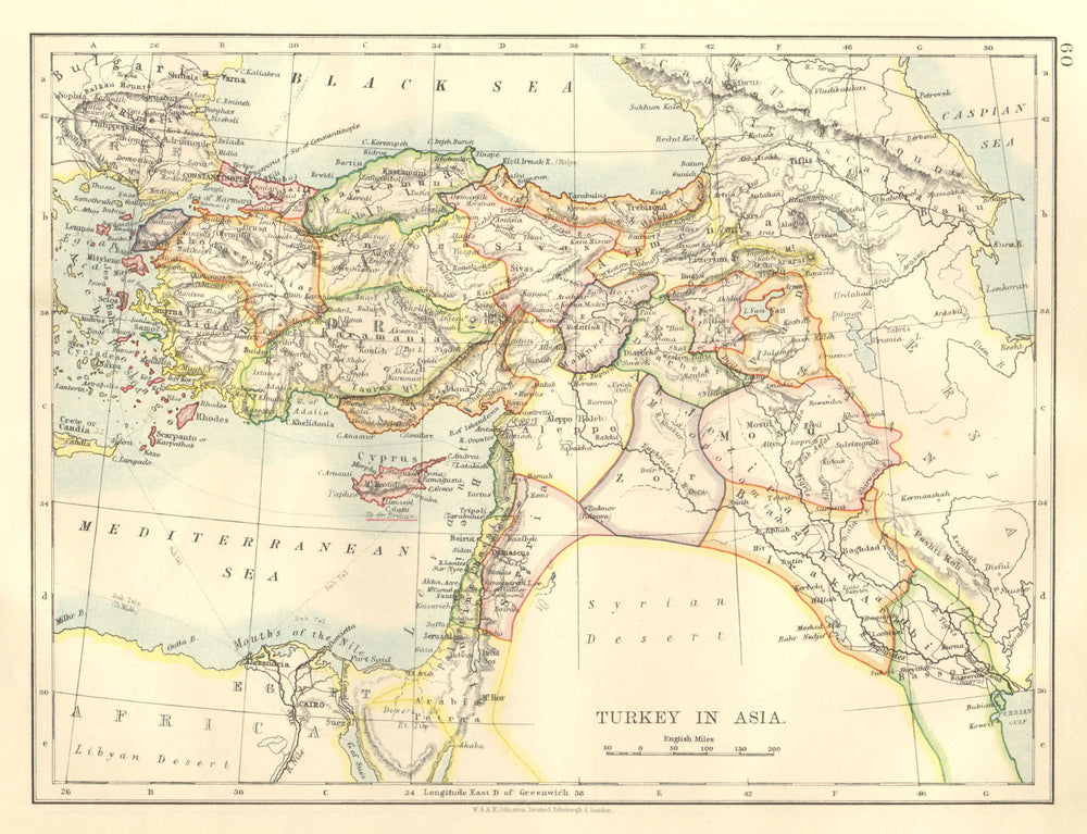 OTTOMAN TURKEY IN ASIA. Cyprus Levant Mesopotamia Palestine.  JOHNSTON 1906 map