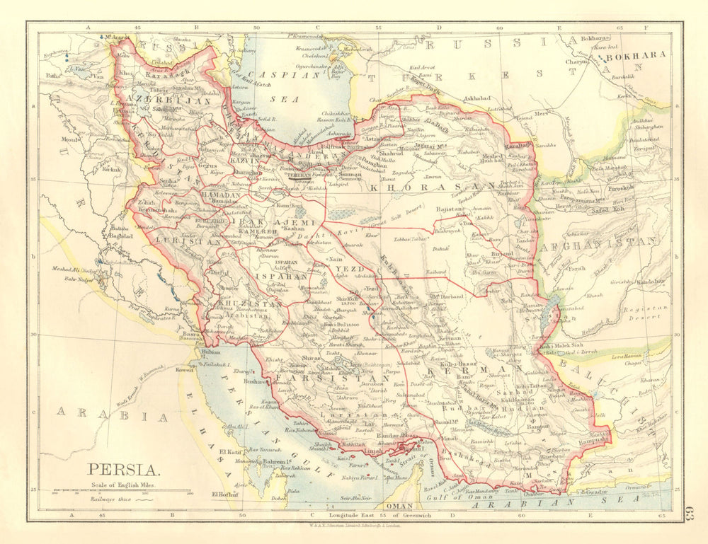 PERSIA. Showing provinces. Iran. Persian Gulf. Bushire.  JOHNSTON 1906 old map