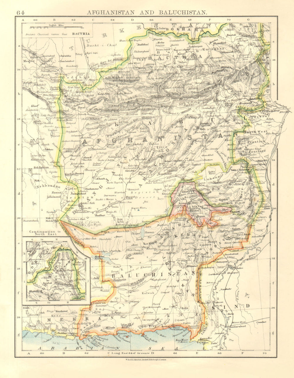 AFGHANISTAN & BALUCHISTAN. Kabul.British Baluchistan (pink).Pakistan  1906 map