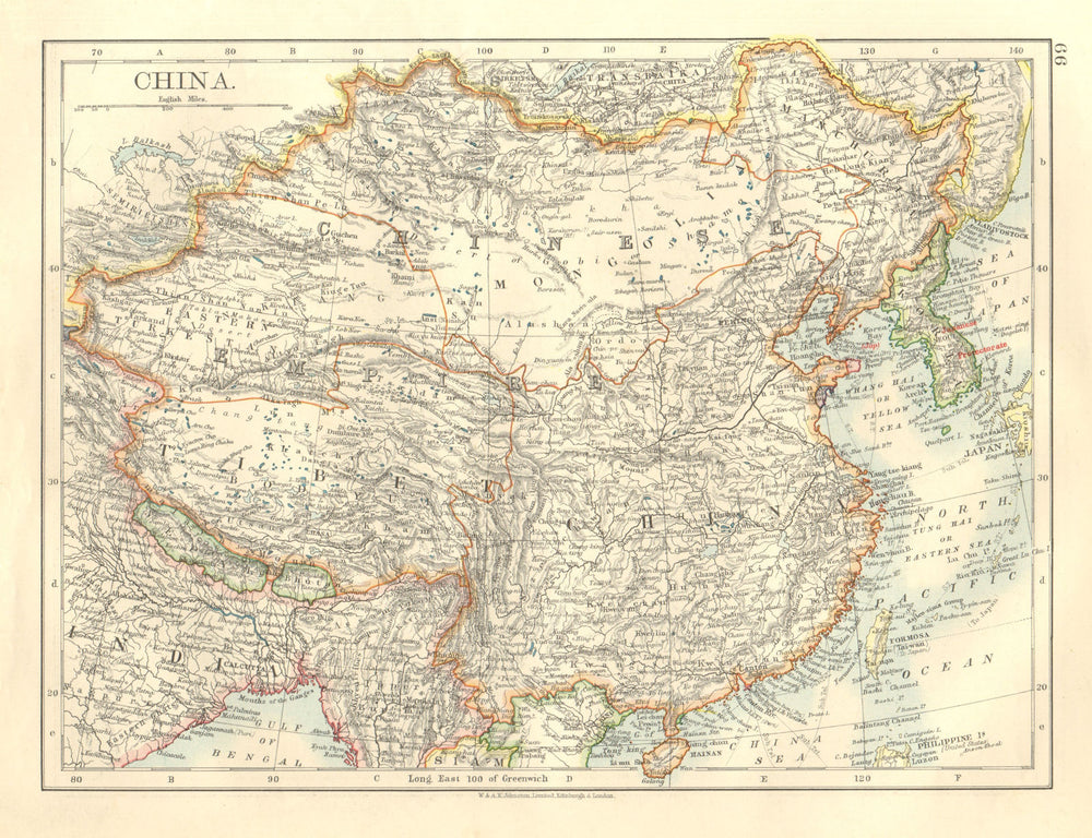 CHINESE EMPIRE. China East Asia Tibet Mongolia East Turkestan Korea 1906 map
