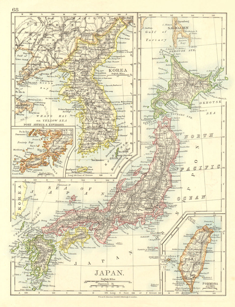 COREA JAPAN FORMOSA. Korea Taiwan. Hachijo "penal settlement". JOHNSTON 1906 map