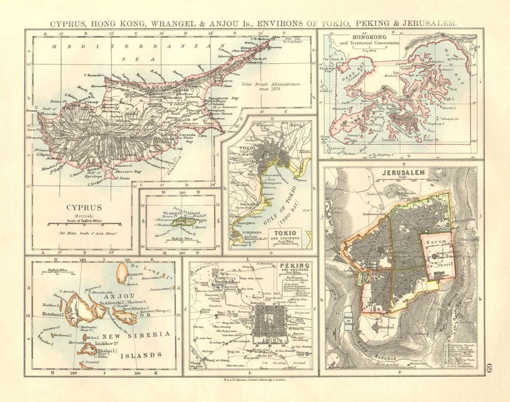 CYPRUS HONG KONG TOKYO PEKING JERUSALEM. City plans. Anzhu islands  1906 map