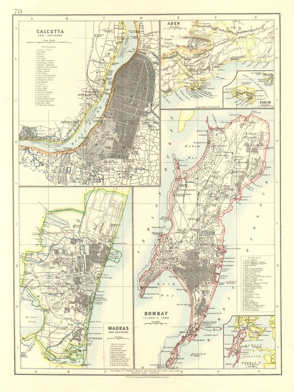 BRITISH INDIA CITIES. Calcutta Kolkata Madras Chennai Bombay Mumbai 1906 map