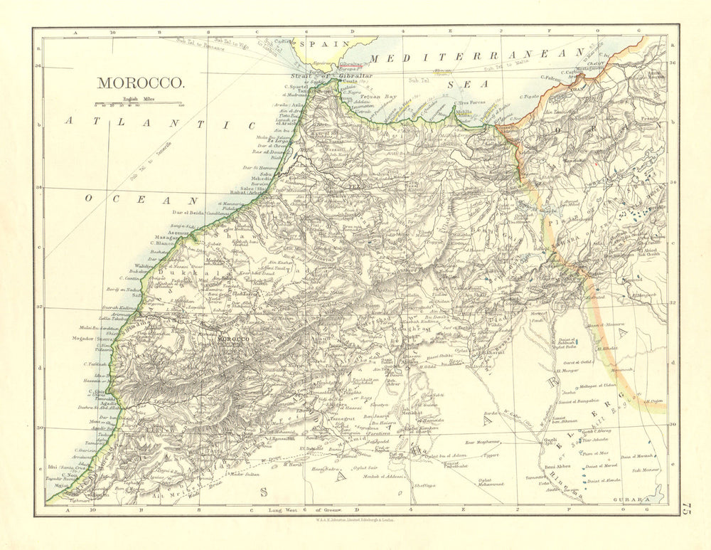 MOROCCO. Showing Atlas mountains rivers towns. Marrakech.  JOHNSTON 1906 map