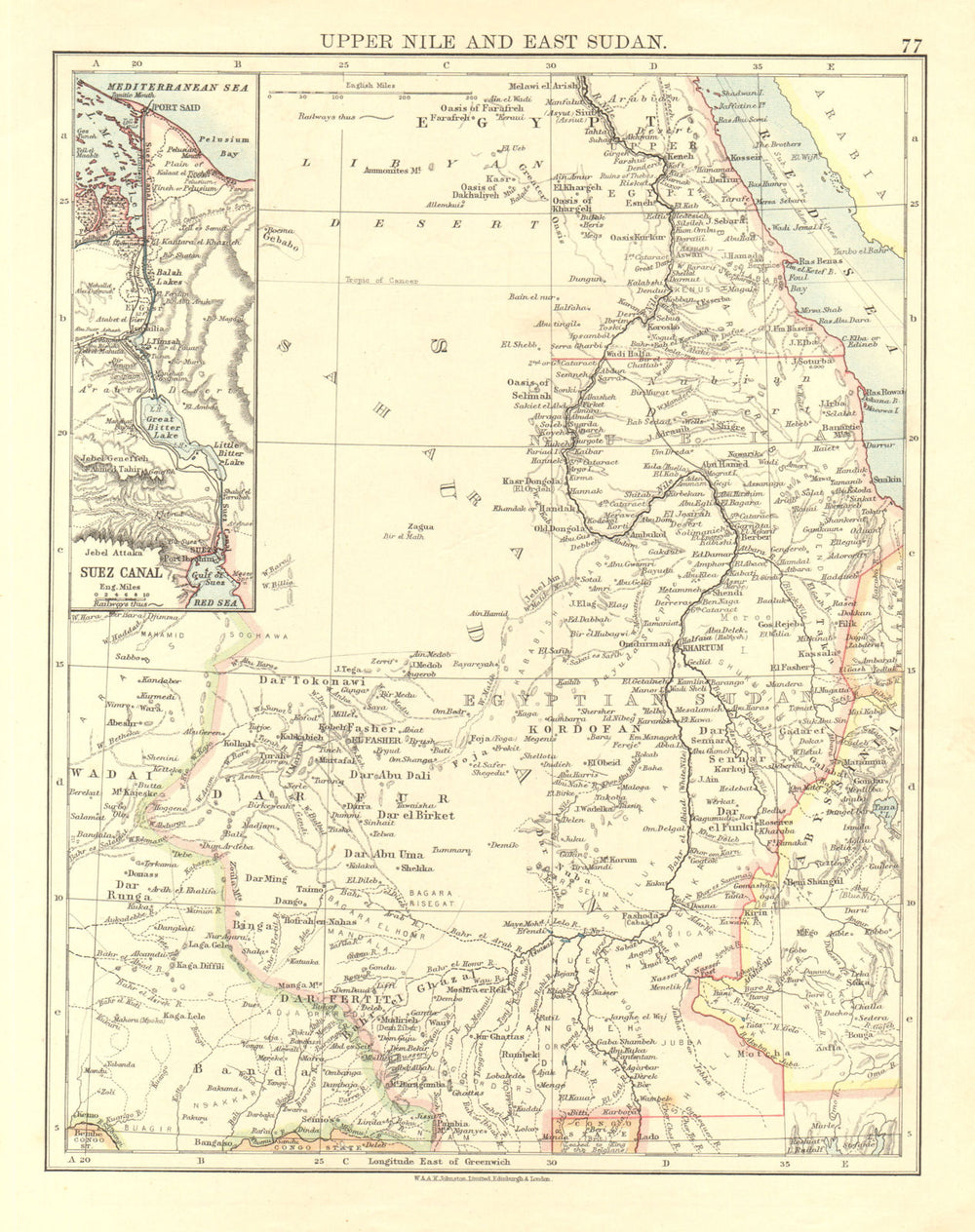 UPPER NILE, EAST SUDAN & SUEZ CANAL. Khartoum.White/Blue Nile. JOHNSTON 1906 map