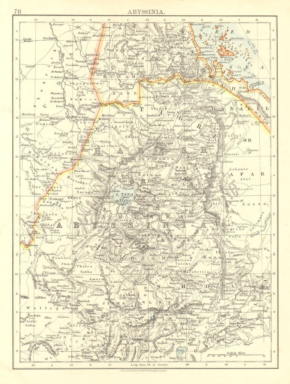 HABESH or ABYSSINIA. Tigre Amhara Shoa Godjam. Ethiopia.  JOHNSTON 1906 map