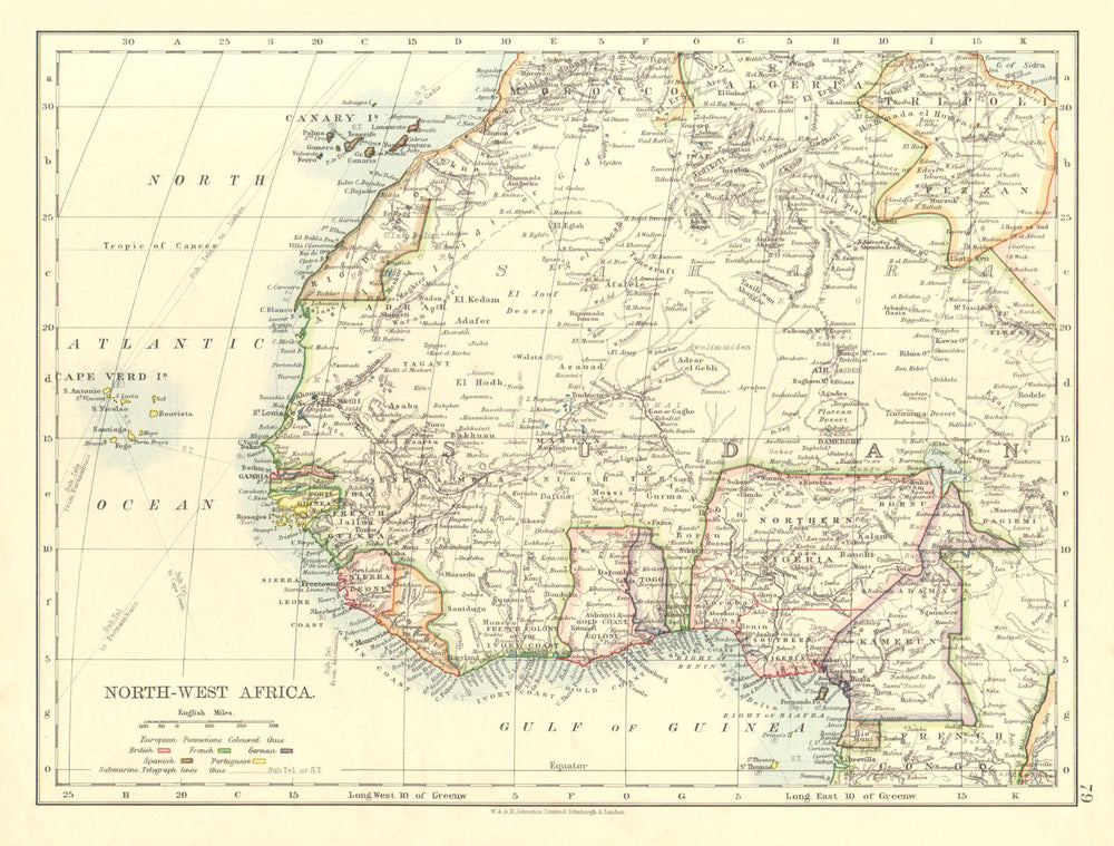 COLONIAL WEST AFRICA. Tribal areas. Caravan routes. Niger Coast Prot. 1906 map