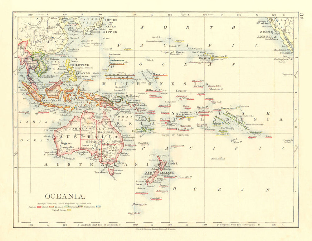 COLONIAL OCEANIA PACIFIC.British Dutch Spanish French German Port. 1906 map