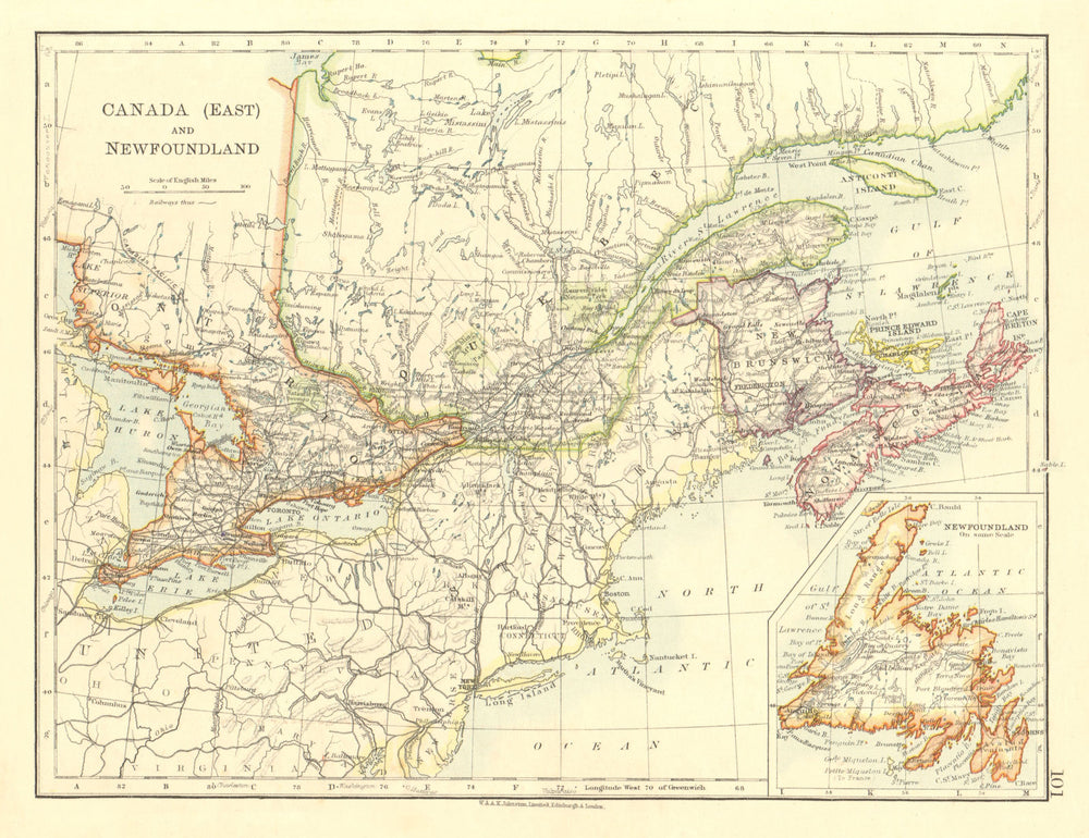 EASTERN CANADA. Ontario Quebec Maritime Provinces NB PE NS.  JOHNSTON 1906 map
