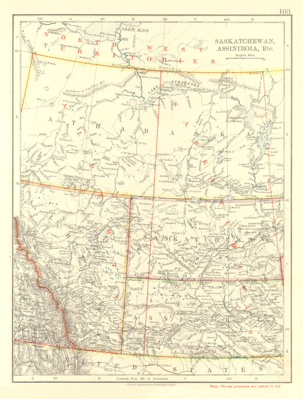 CANADA PRAIRIES. Showing both new and old provinces.  JOHNSTON 1906 map