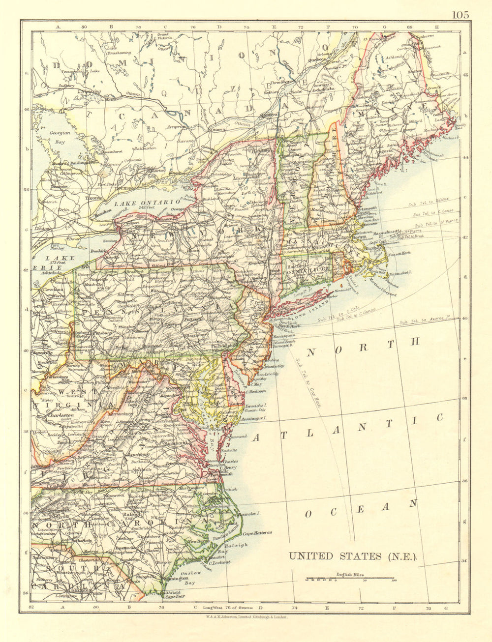 UNITED STATES NORTH EAST. New England Appalachia Atlantic states. USA 1906 map