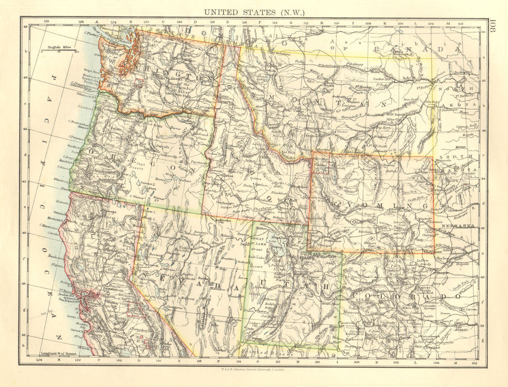 USA NORTH WEST. Washington Oregon ID MT WY Utah Nevada CA. JOHNSTON 1906 map
